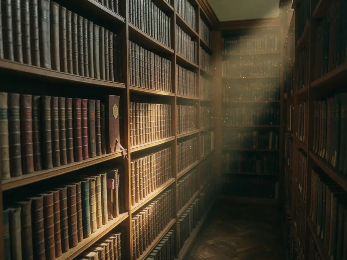 Ruhige Bibliotheksgasse mit gebundenen Bänden
